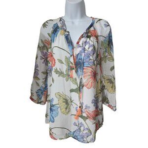 Daniel Rainn Floral Chiffon 3/4 Sleeve Tunic With Tassel Tie Neckline S